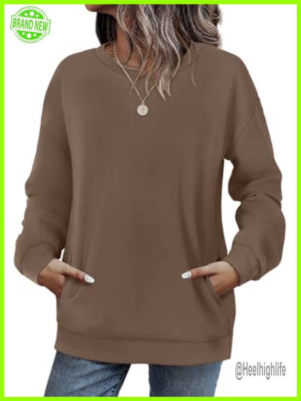 Womens Crewneck Sweatshirt with Pockets Long Sleeve Pullover